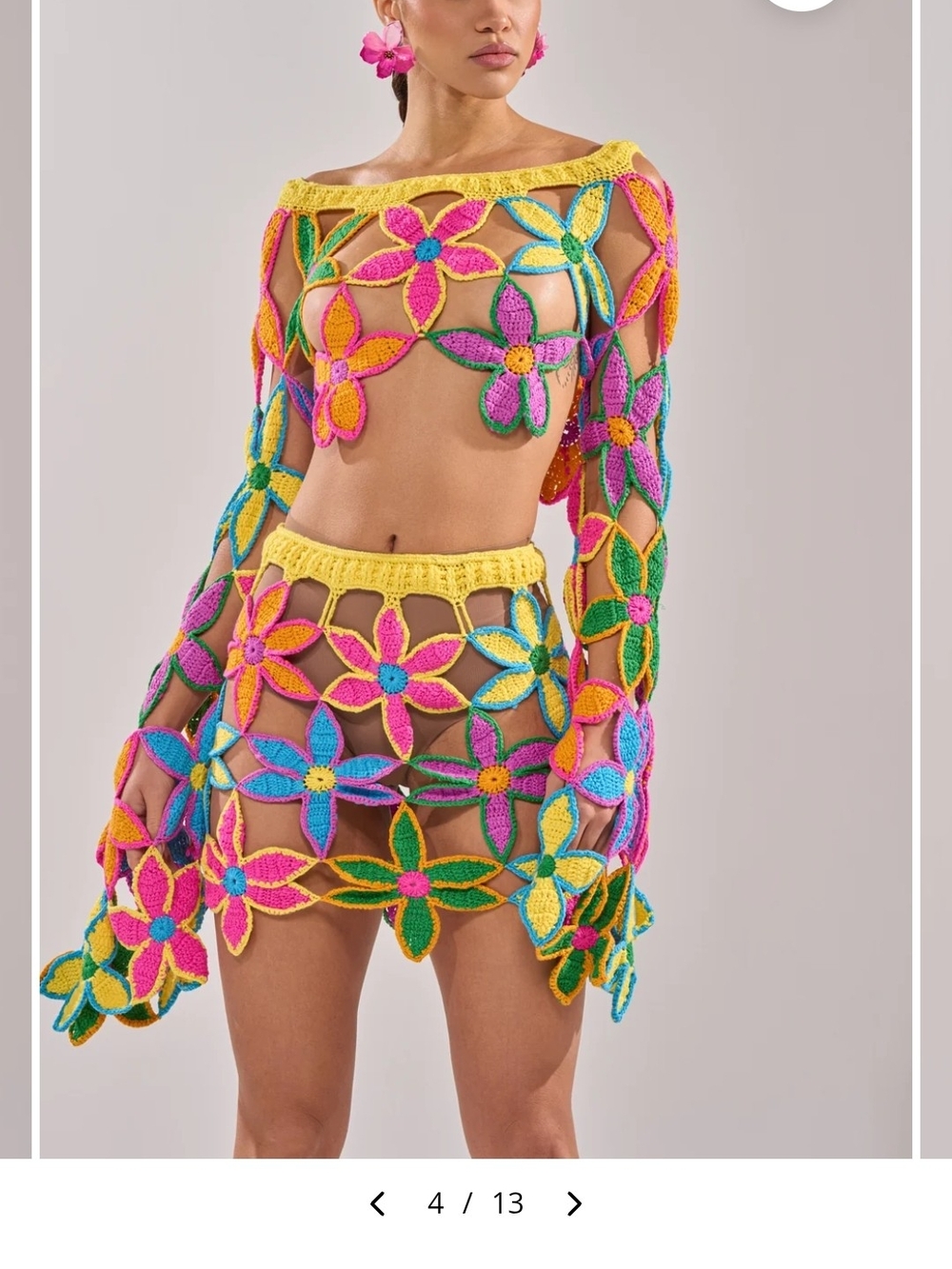 AKIRA Multicolor Crochet Floral Swim Cover-Up Set in Yellow, Pink & Blue